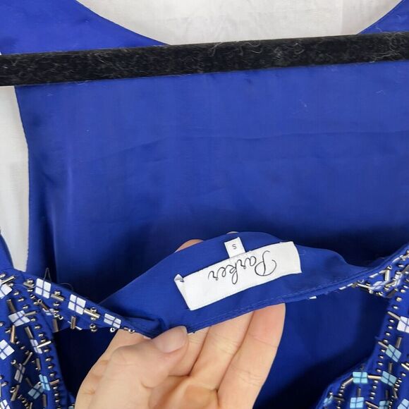 Parker Anthropologie 100% silk beaded colorblock mini dress cutout Small formal - Picture 5 of 8